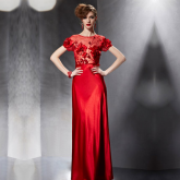 Cod.: 82062 - Vestido de Festa Vermelho com Aplicação Floral