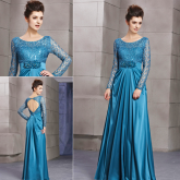 Cod.: 30061 - Vestido de Festa Azul com Mangas Longas