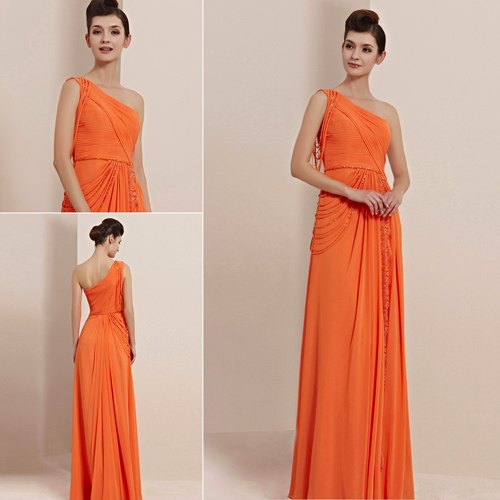 Cod.: 30110 - Vestido de Festa Laranja de Um Ombro Só